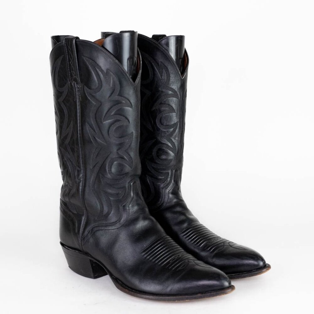 El Dorado Handmade Boot Men's Black Leather Western Cowboy Boots Size 10.5 - Picture 5 of 16